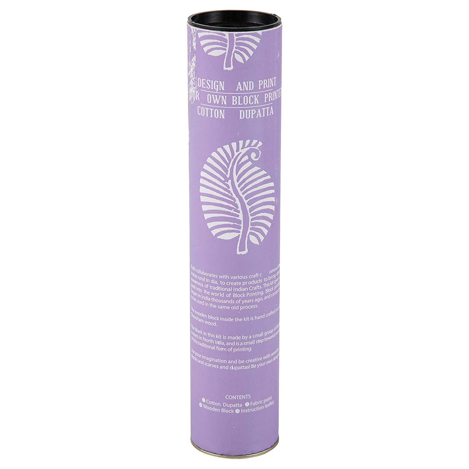 POTLI DIY Craft Kit (forAll Ages) Block Print Your Own Dupatta - Leaf Design ( Lavender)